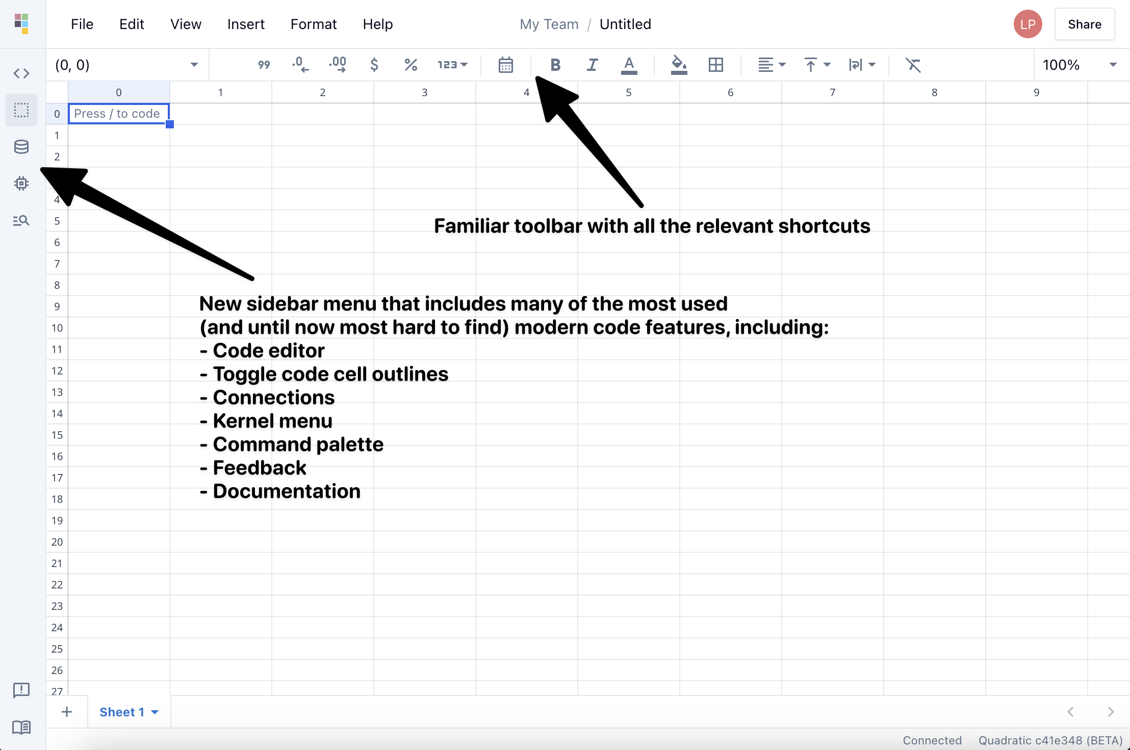 Image of Quadratic spreadsheet redesign.